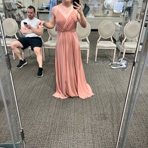 David's Bridal Pink Sleeveless Wrap Maxi Gown